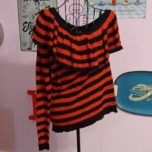 Aqua Red and Black Striped Medium Sweater  Never Worn